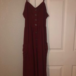 Good Luck Gem, Medium, Button Up Pocket Dress, Red Colored